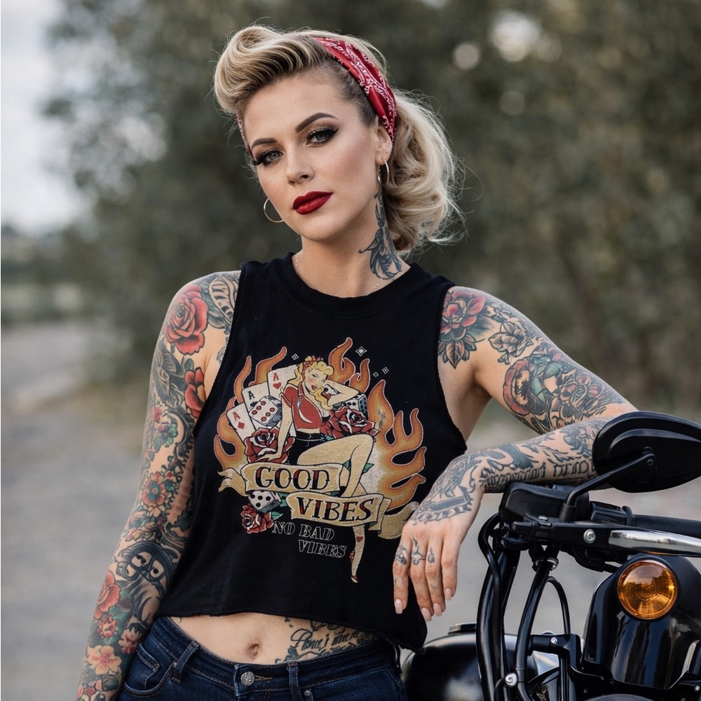 G-Mini USA Good Vibes Pinup T-Shirt Black Sleeveless / Small